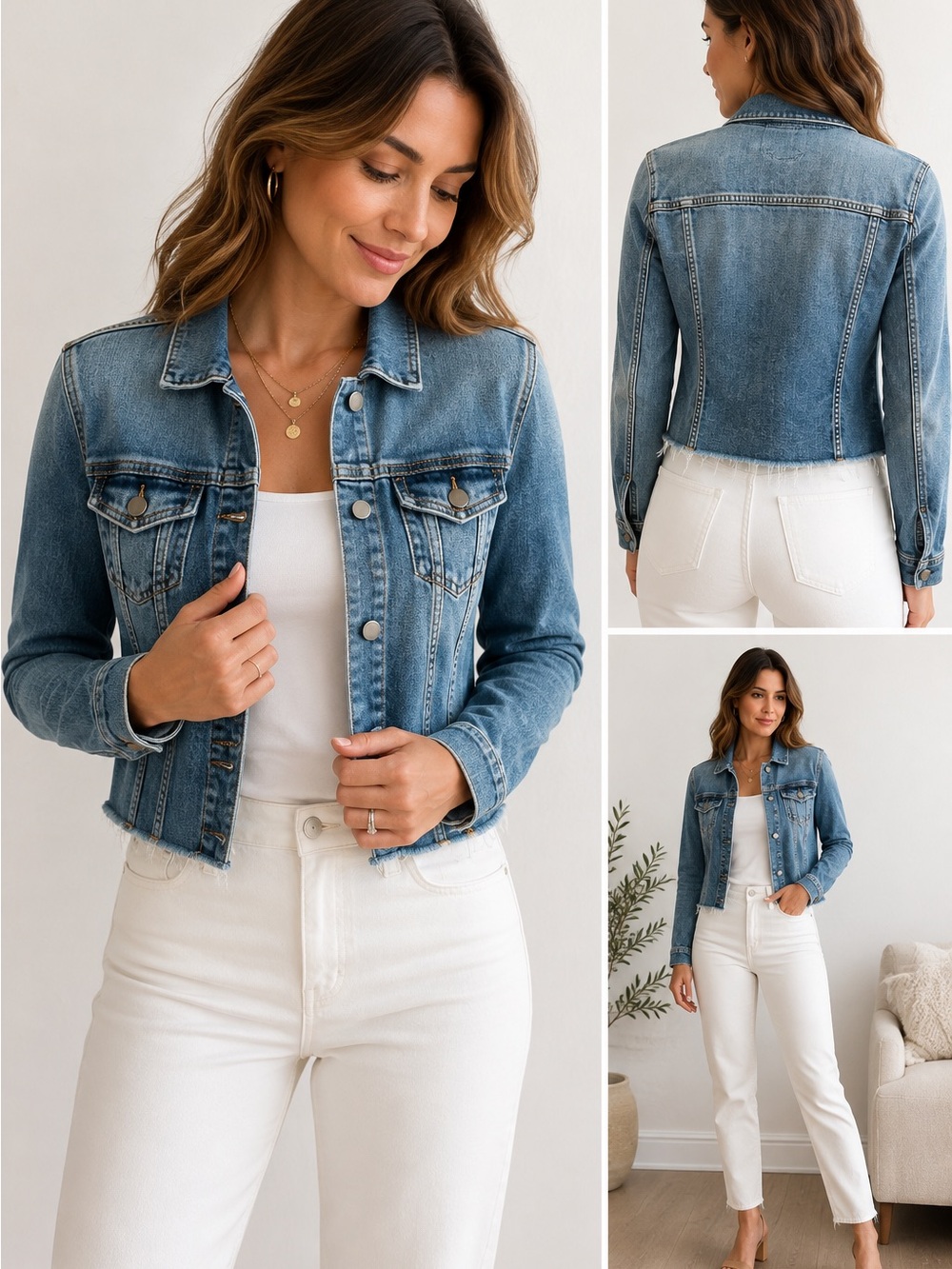 KUT From The Kloth Raw Hem Fitted Denim Jacket Medium
